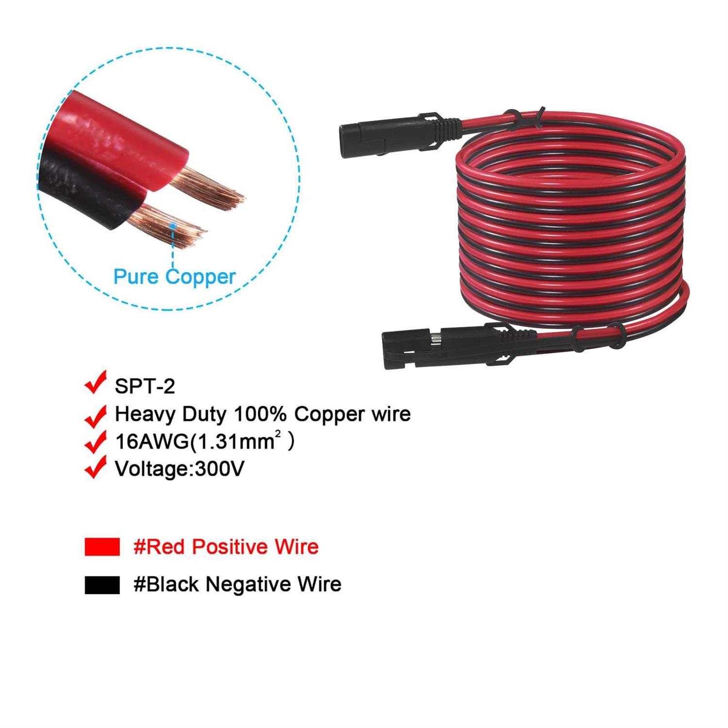 SAE To SAE Extension Cable 16AWG SAE Cable Battery Charger Extension Cord Heavy Duty 16AWG Quick Disconnect SAE 2Pin Connector with SAE - Image 4