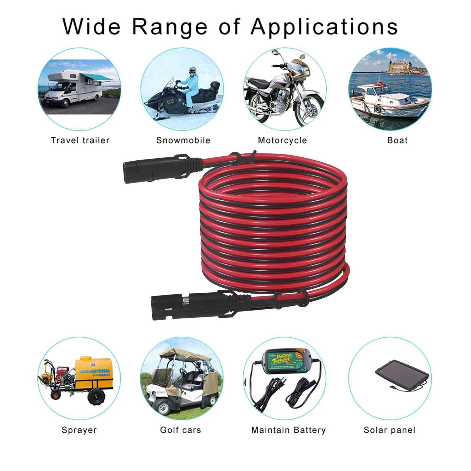 SAE To SAE Extension Cable 16AWG SAE Cable Battery Charger Extension Cord Heavy Duty 16AWG Quick Disconnect SAE 2Pin Connector with SAE - Image 5