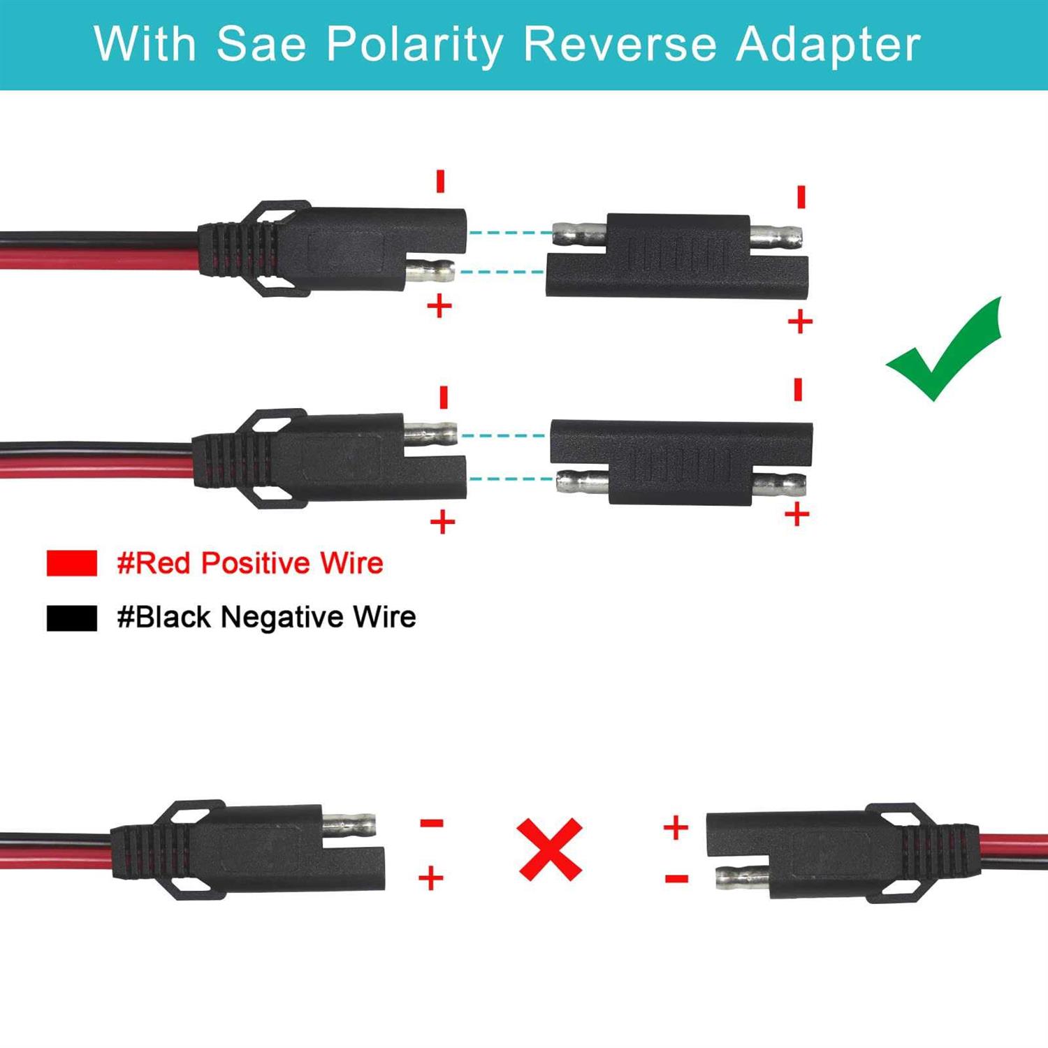 SAE To SAE Extension Cable 16AWG SAE Cable Battery Charger Extension Cord Heavy Duty 16AWG Quick Disconnect SAE 2Pin Connector with SAE - Image 2