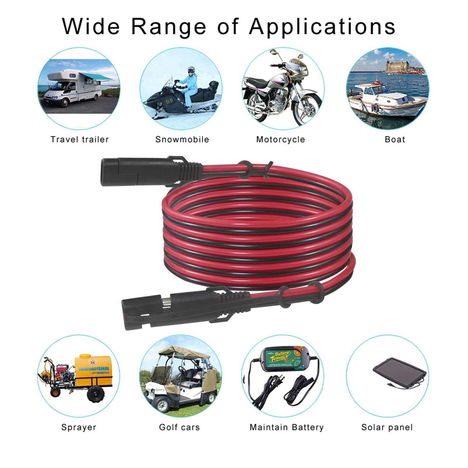 SAE To SAE Extension Cable 16AWG SAE Cable Battery Charger Extension Cord Heavy Duty 16AWG Quick Disconnect SAE 2Pin Connector with SAE - Image 3