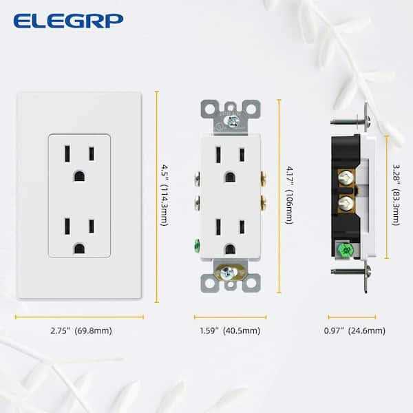 ELEGRP Decorator 15 Amp 125-Volt Residential Grade Self Grounding Duplex Outlet - Image 5