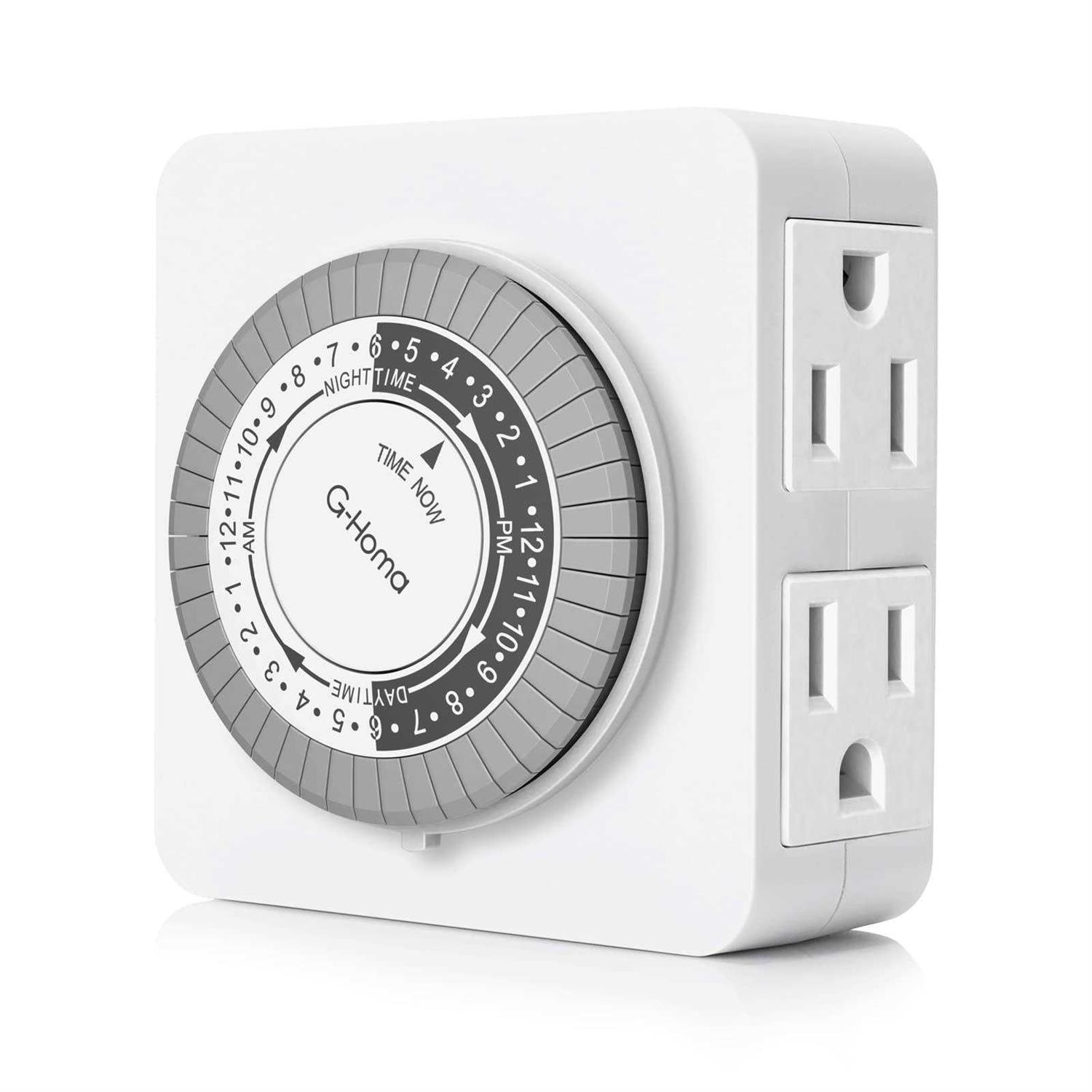 G-Homa Timer Outlet Electric Indoor with 2 Grounded Outletplug-in 24-Hour Mechanical Timersdaily On/Off Cycleenergy Saving for Lamps Seasonal Christma