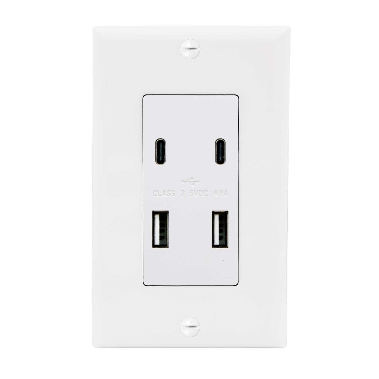 Maxxima USB Receptacle Outlet 4.8A USB C/A High Speed 4 USB Wall Charger Ports