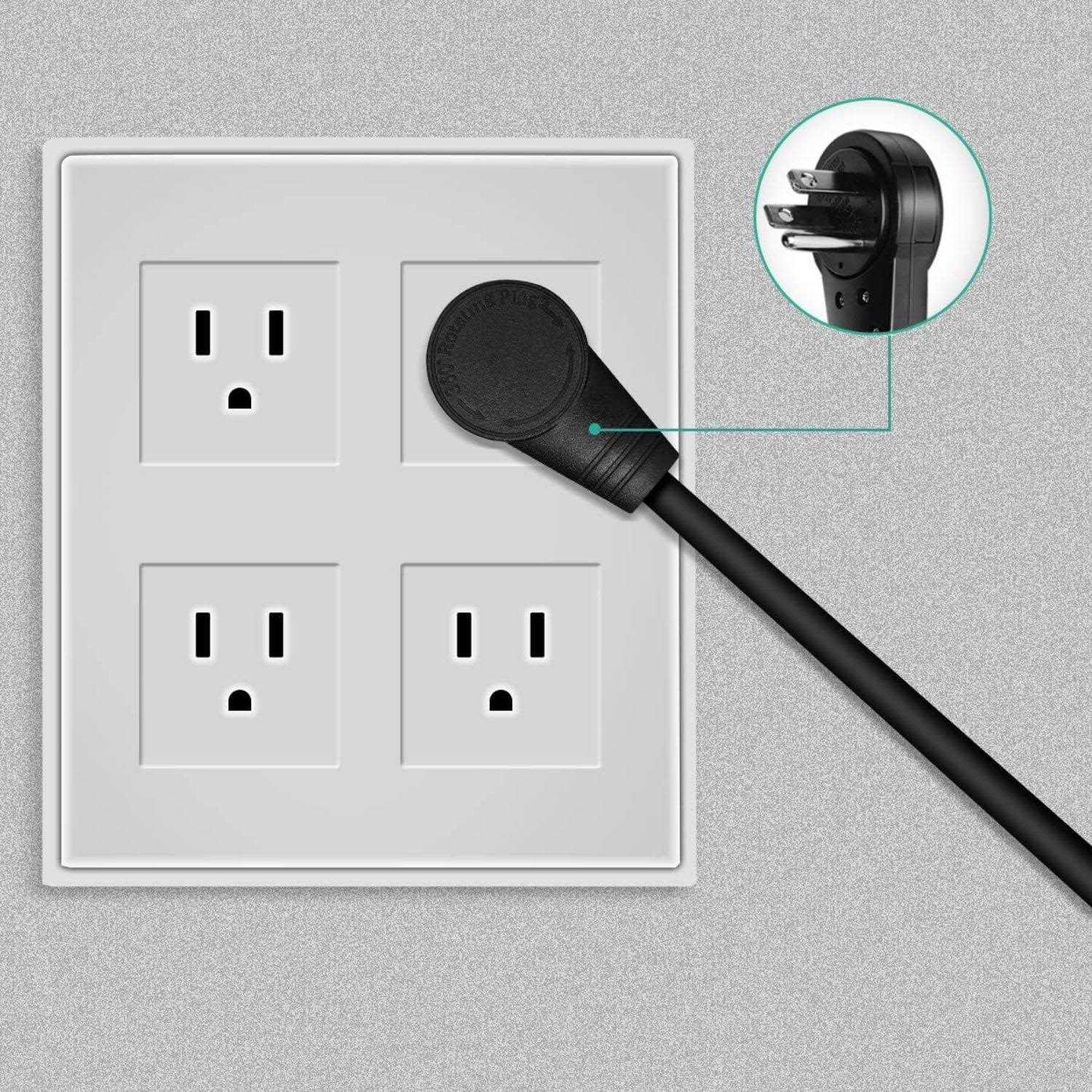 Nekteck 360 Rotating Flat Plug Extension Cord 1 Foot 14AWG 3 Prong Extension Cord - Image 3