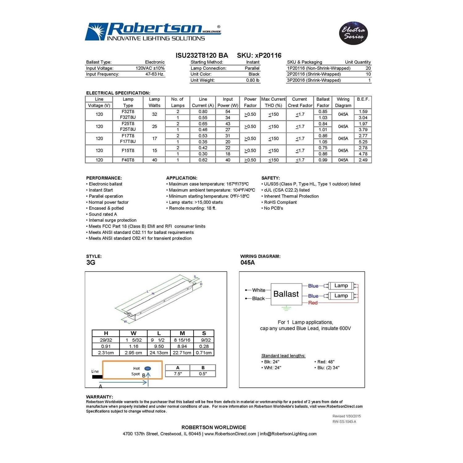 Robertson 3p20116 eBallast, Instant Start, Npf, 1 or 2 Lamp F32t8 - Image 5