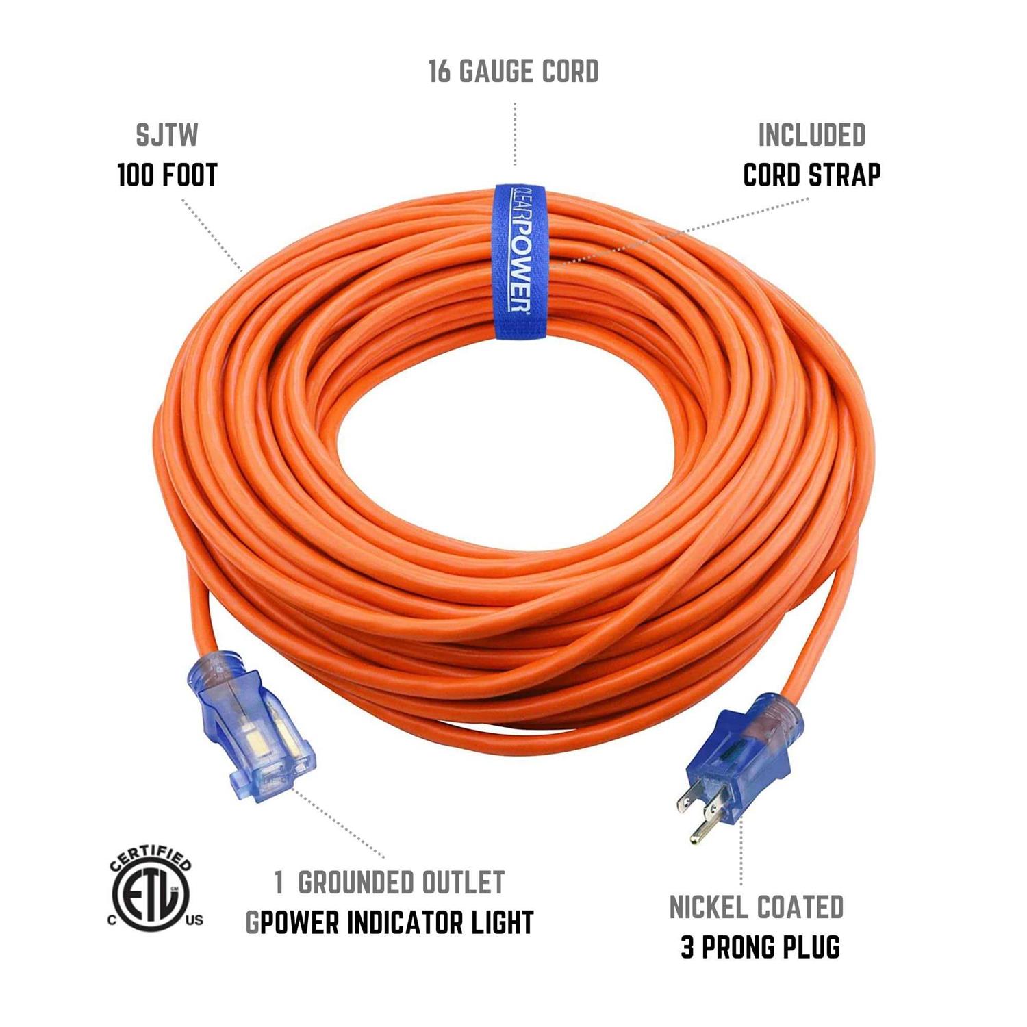 Clear Power 16/3 Sjtw 100 ft Outdoor Extension Cord with Power Indicator Light - Image 5