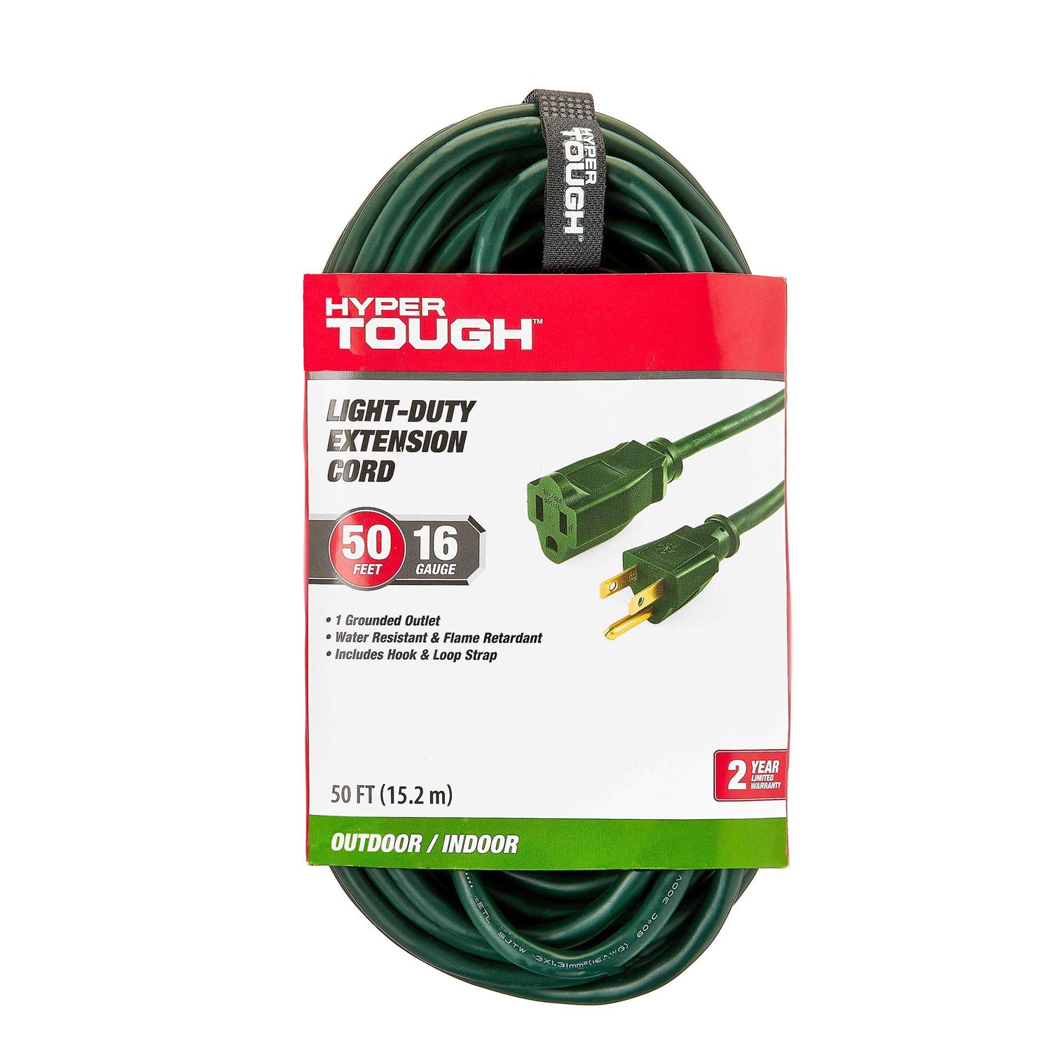 Hyper Tough 50ft 16AWG 3 Prong Green Single Outlet Outdoor Extension Cord