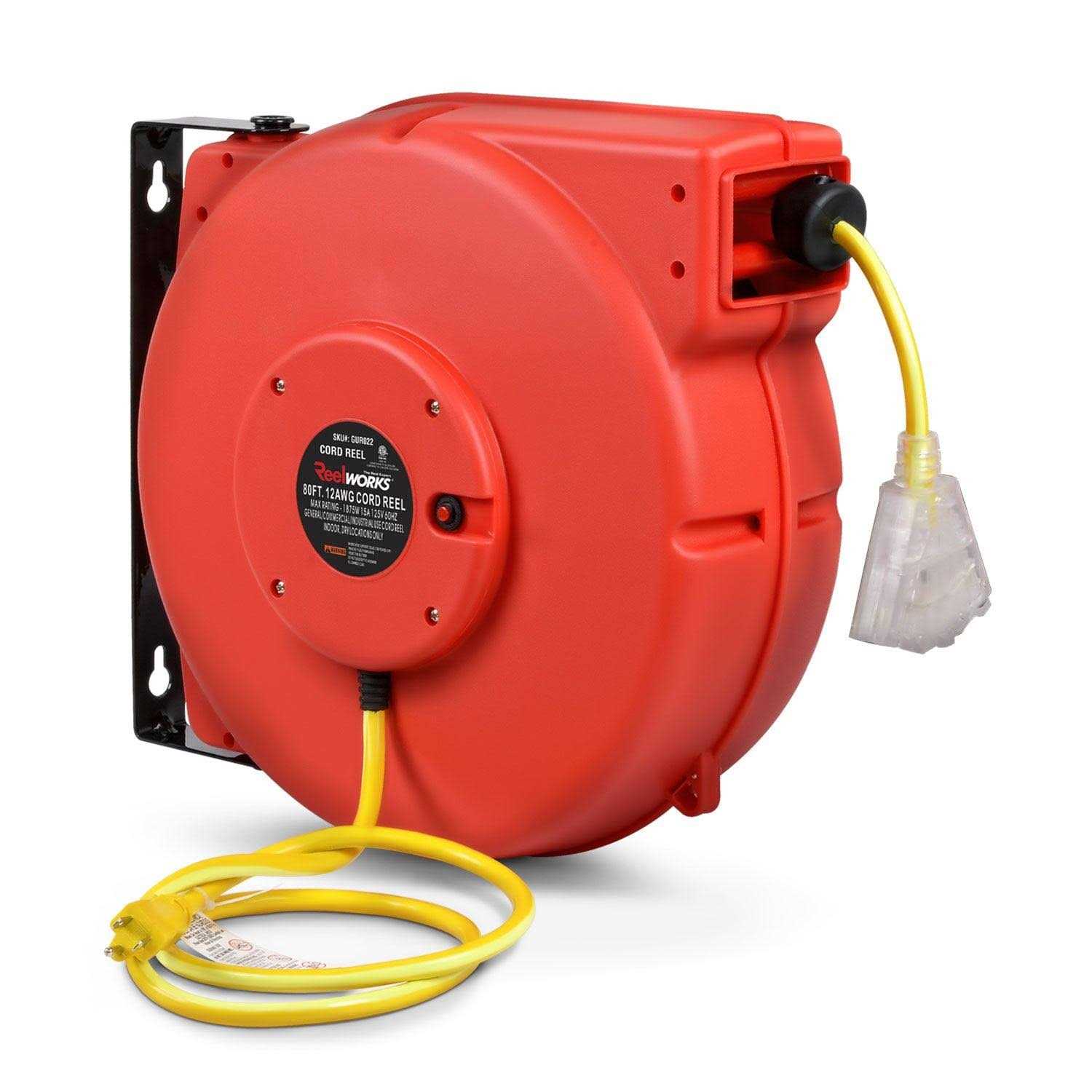ReelWorks Extension Cord Reel Retractable 12awg x 80' Foot TRI-GUR022