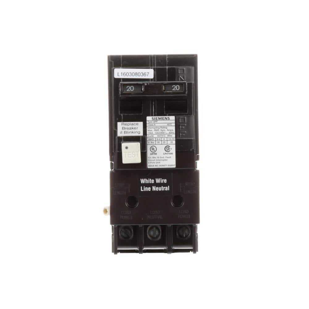 Siemens 20 Amp Double Pole Type QPF2 GFCI Circuit Breaker qf220ap