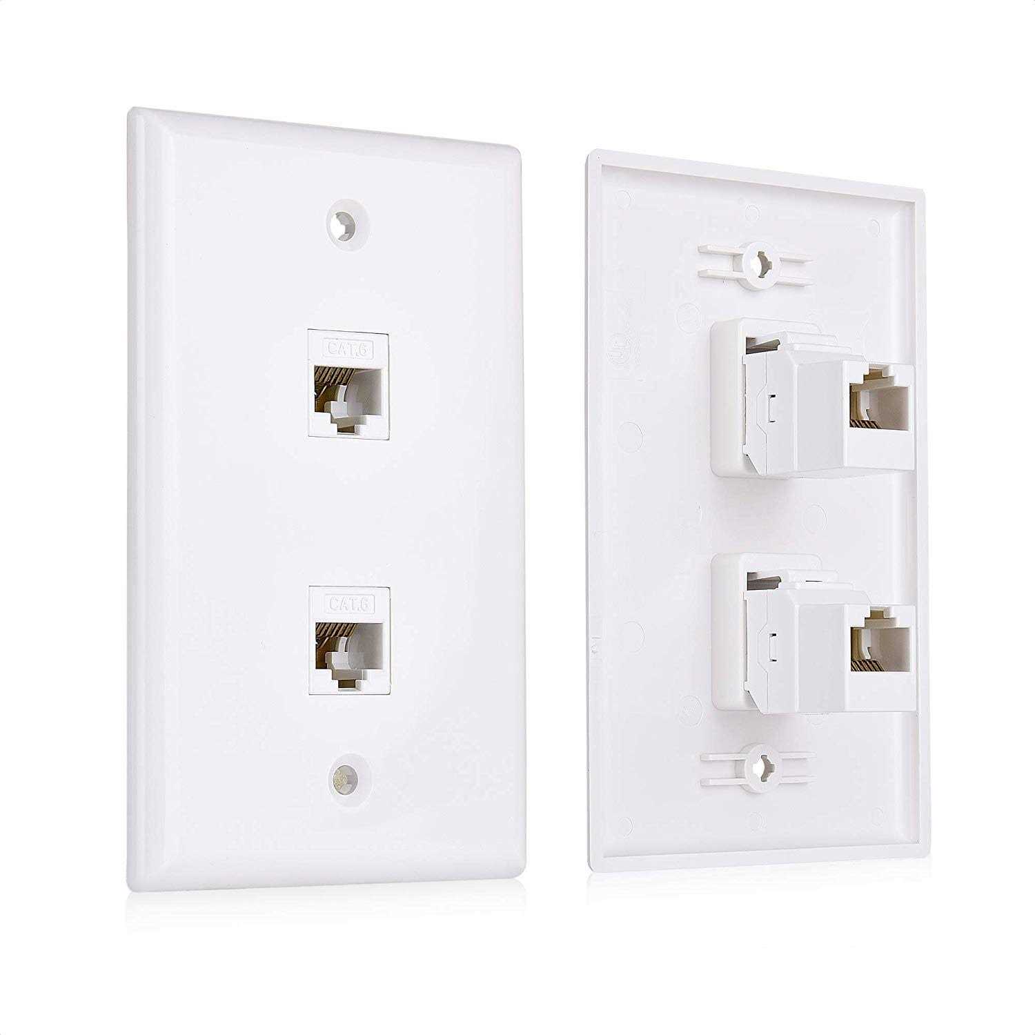 Cable Matters 2-Pack 2-Port Ethernet Wall Plate Cat6 Wall Plate / Cat5 Ethernet Wall Outlet in White
