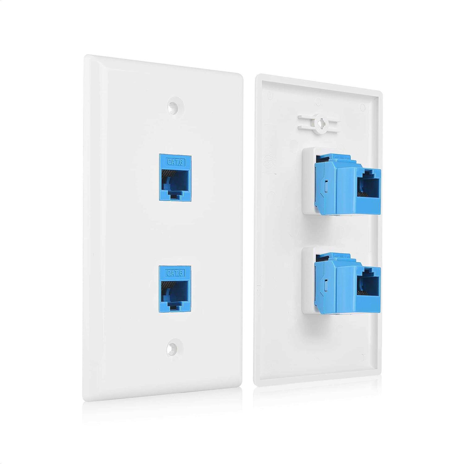 Cable Matters 2-Pack 2-Port Ethernet Wall Plate Cat6 Wall Plate / Cat5 Ethernet Wall Outlet in White