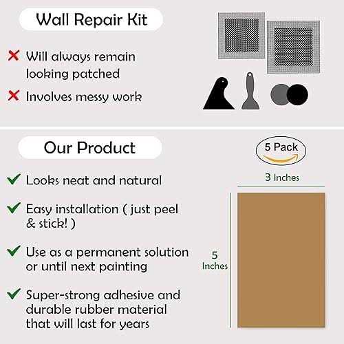 Rubber Bond Self-Adhesive Rubber Wall Outlet Cover Plate 5 Pack Easy to Apply Peel & Stick Drywall Hole Patch - Image 3