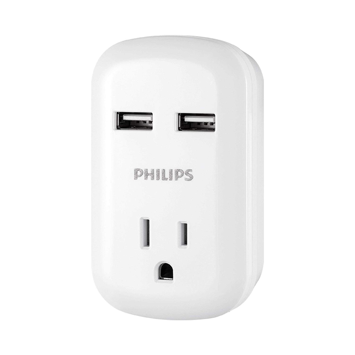Philips 1 Outlet Wall Tap with 2 USB Ports SPP1201WA/37