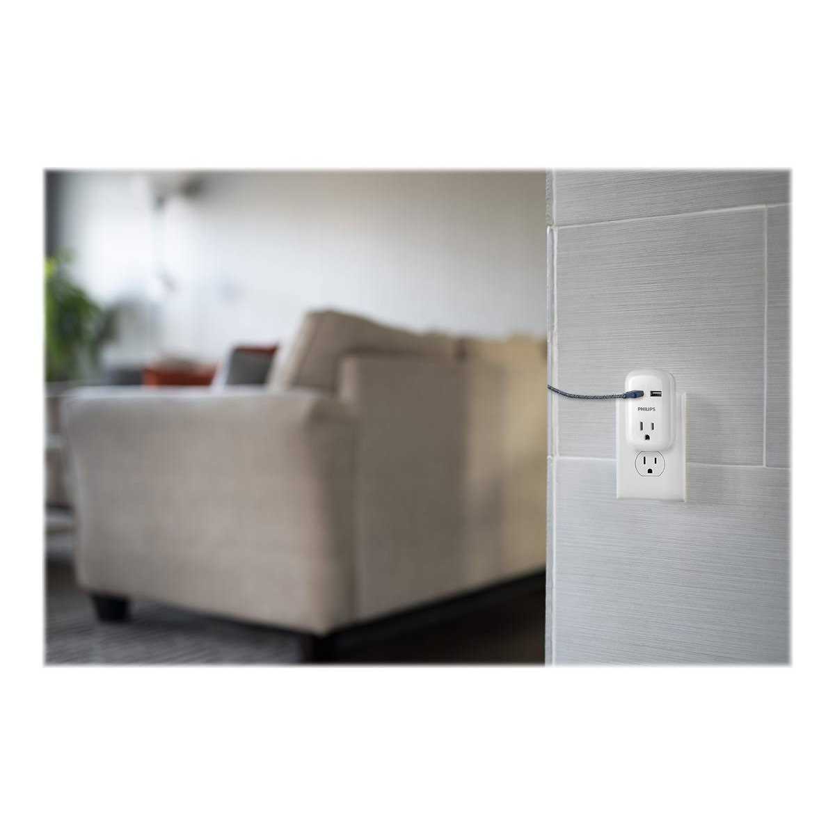 Philips 1 Outlet Wall Tap with 2 USB Ports SPP1201WA/37 - Image 2