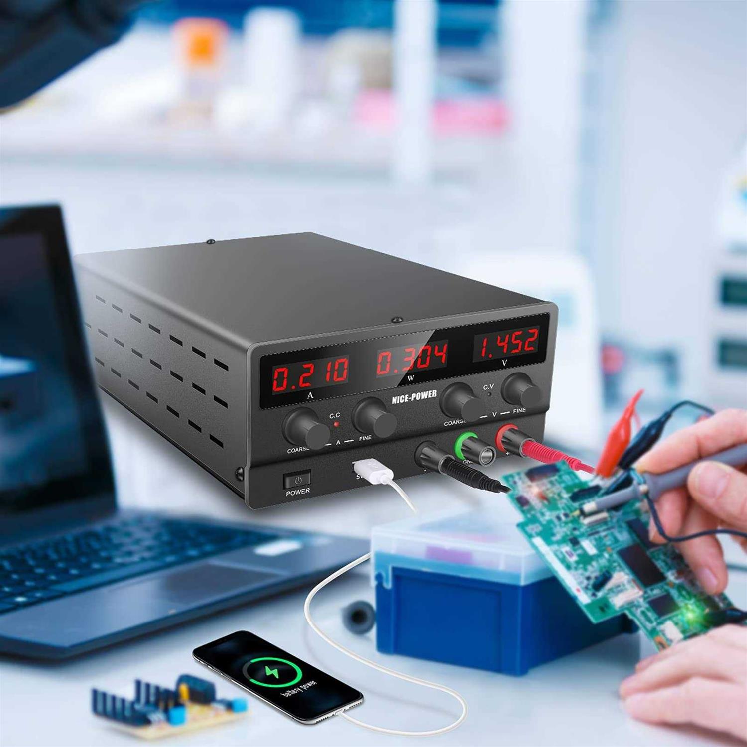 NICE-Power Adjustable DC Power Supply 30V Variable Switching Regulated High Precision 4-Digits LED Display USB Port Output & Input Power - Image 4