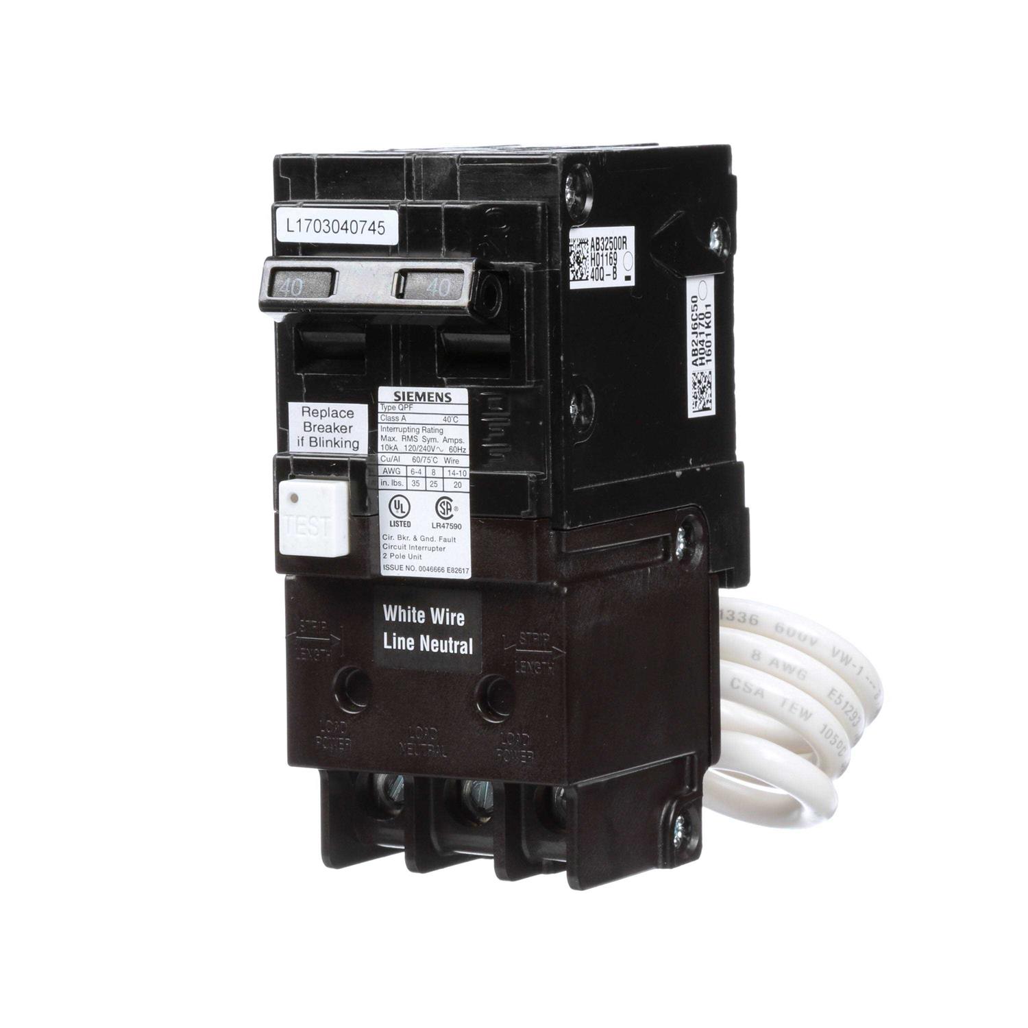 Siemens 40 Amp Double Pole Type QPF GFCI Circuit Breaker