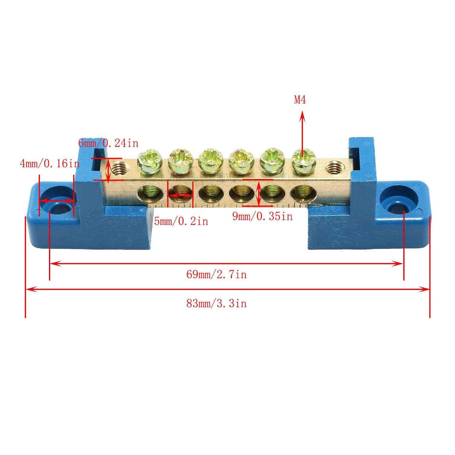 RLECS 2pcs Terminal Bus Bar Terminal Block Brass Wire Screw Terminal Grounding Strip Bus Bar Block - Image 4