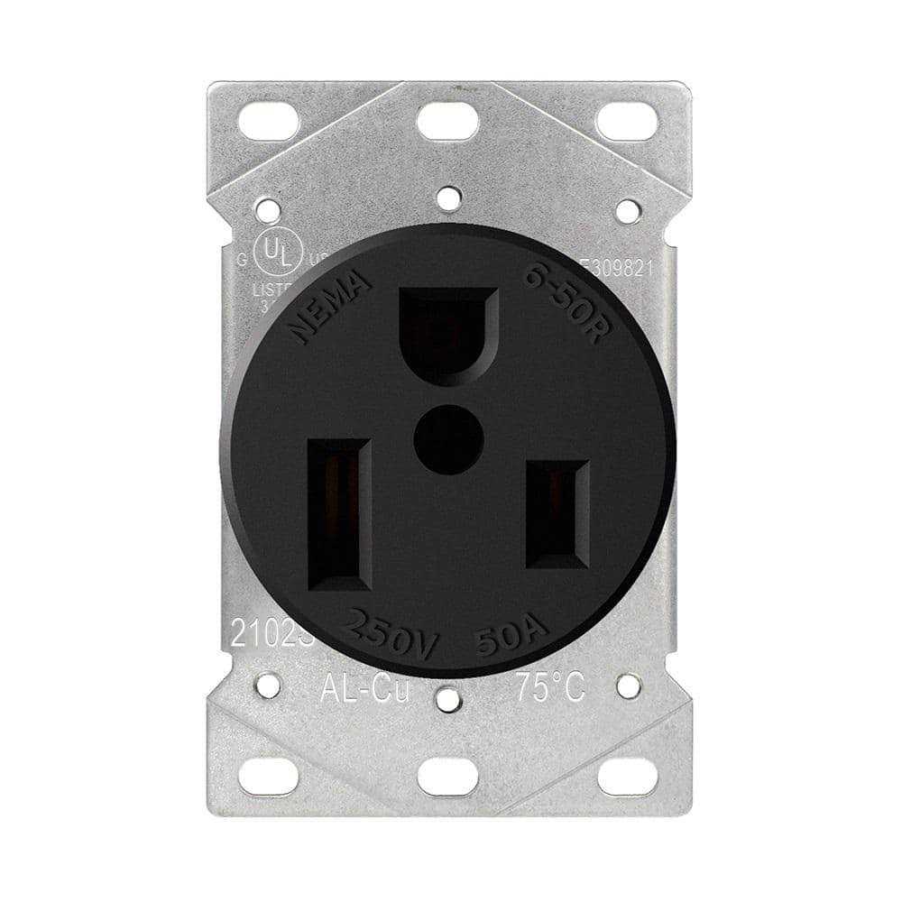 ELEGRP 50 Amp 250-Volt, NEMA 6-50R Flush Mount Power Outlet, Single Straight Blade Range and Dryer Outlet Grounding