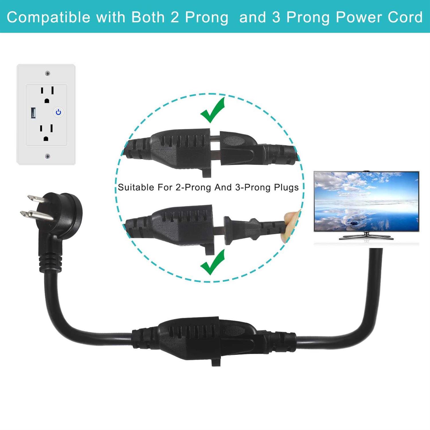 Short Flat Plug Extension Cord 1 Foot Low Profile Angle Flat Plug Ground 1FT Indoor AC Extension Cord Short 3 Prong Grounded Extension Cord SJT - Image 4