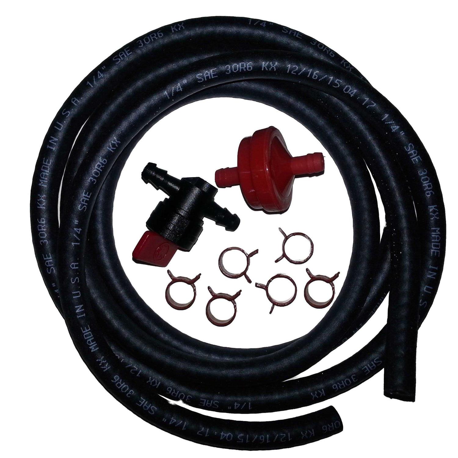 Carburetor Fuel Line Replacement Kit Compatible with Tecumseh, Briggs and Stratton, and Kohler Engines 9 Piece Bundle with Shut-off Valve