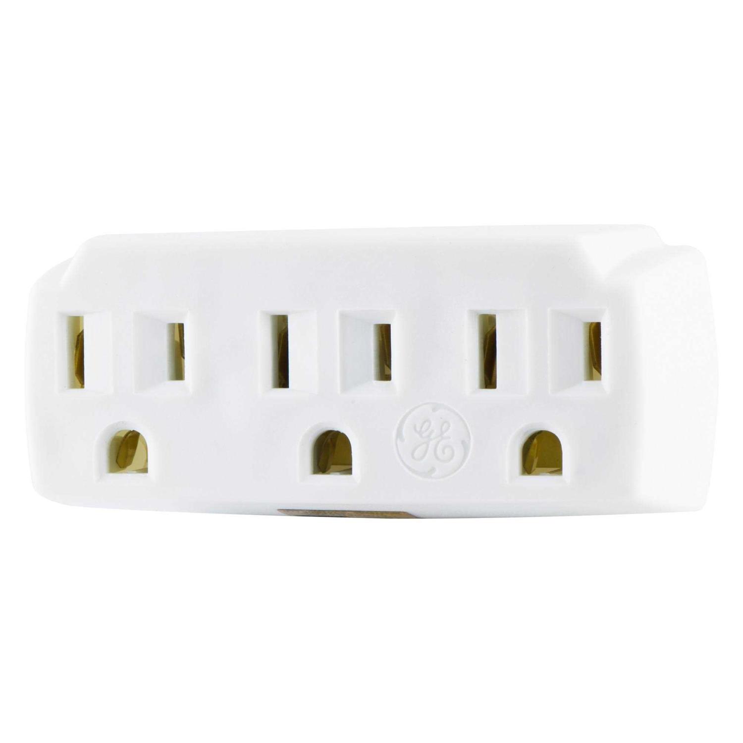 GE 3 Outlet Grounded Tap White