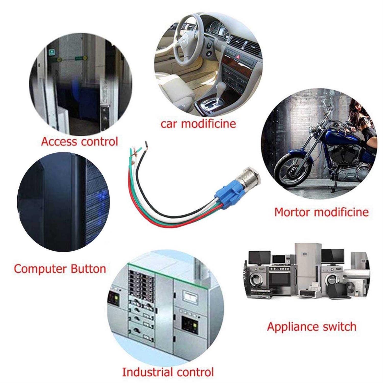 Sydien 1Pc 110V-220V 3A Latching/Self-Locking Push Button Switch with Wire Connector Socket Plug for 16mm /0.63 Mounting Hole - Image 3