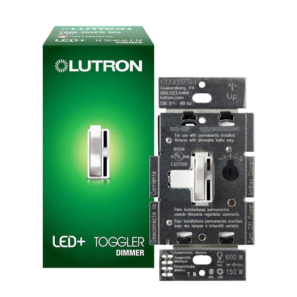 Lutron Toggler LED+ Dimmer Switch for Dimmable LED and Incandescent Bulbs, 150W LED/Single-Pole or 3-Way TGCL-153PR-WH