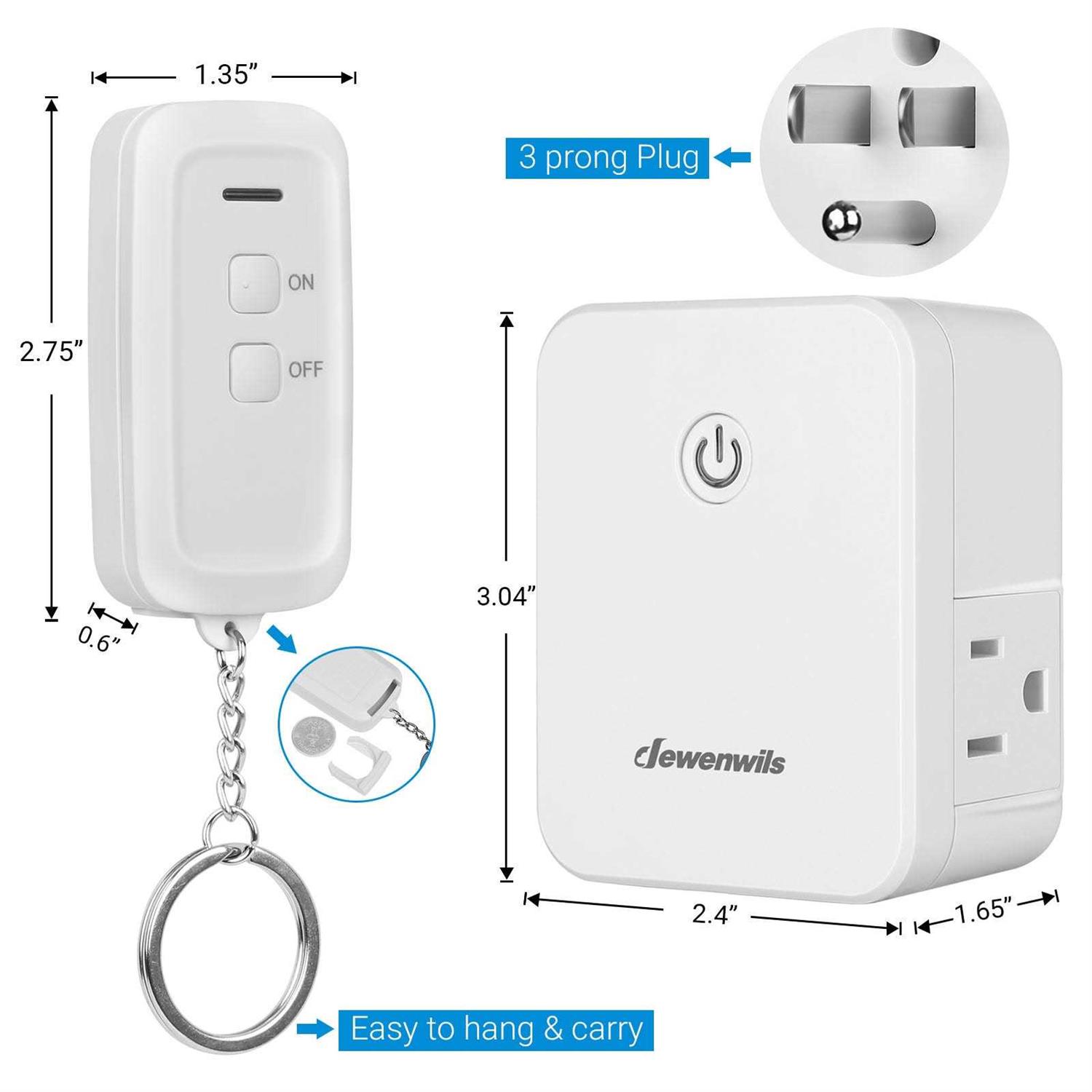 Dewenwils Indoor Remote Control Outlet Wireless Remote Light Switch with 2 Side Outlets - Image 4