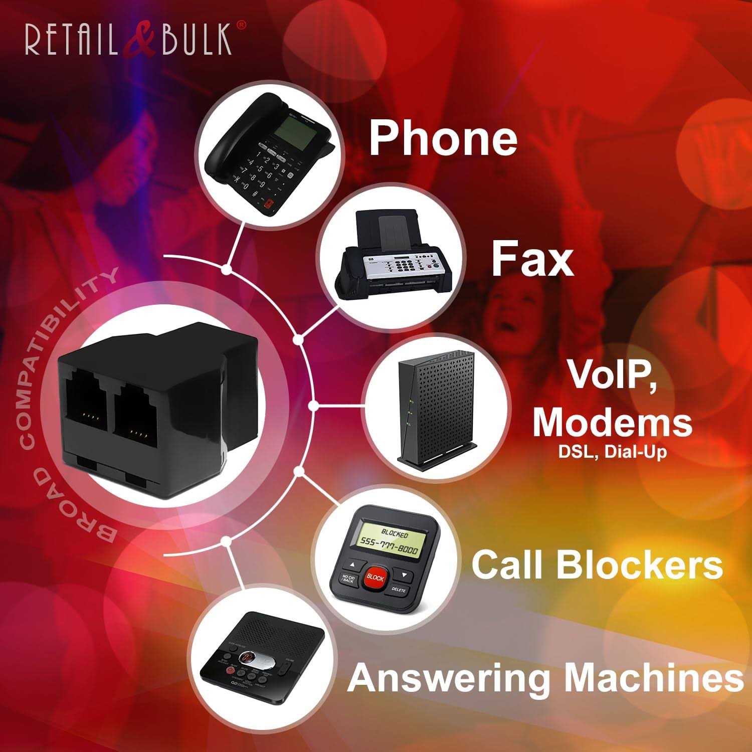 RetailAndBulk Phone Jack Splitter for Landline Telephone Fax DSL Modem - Image 3