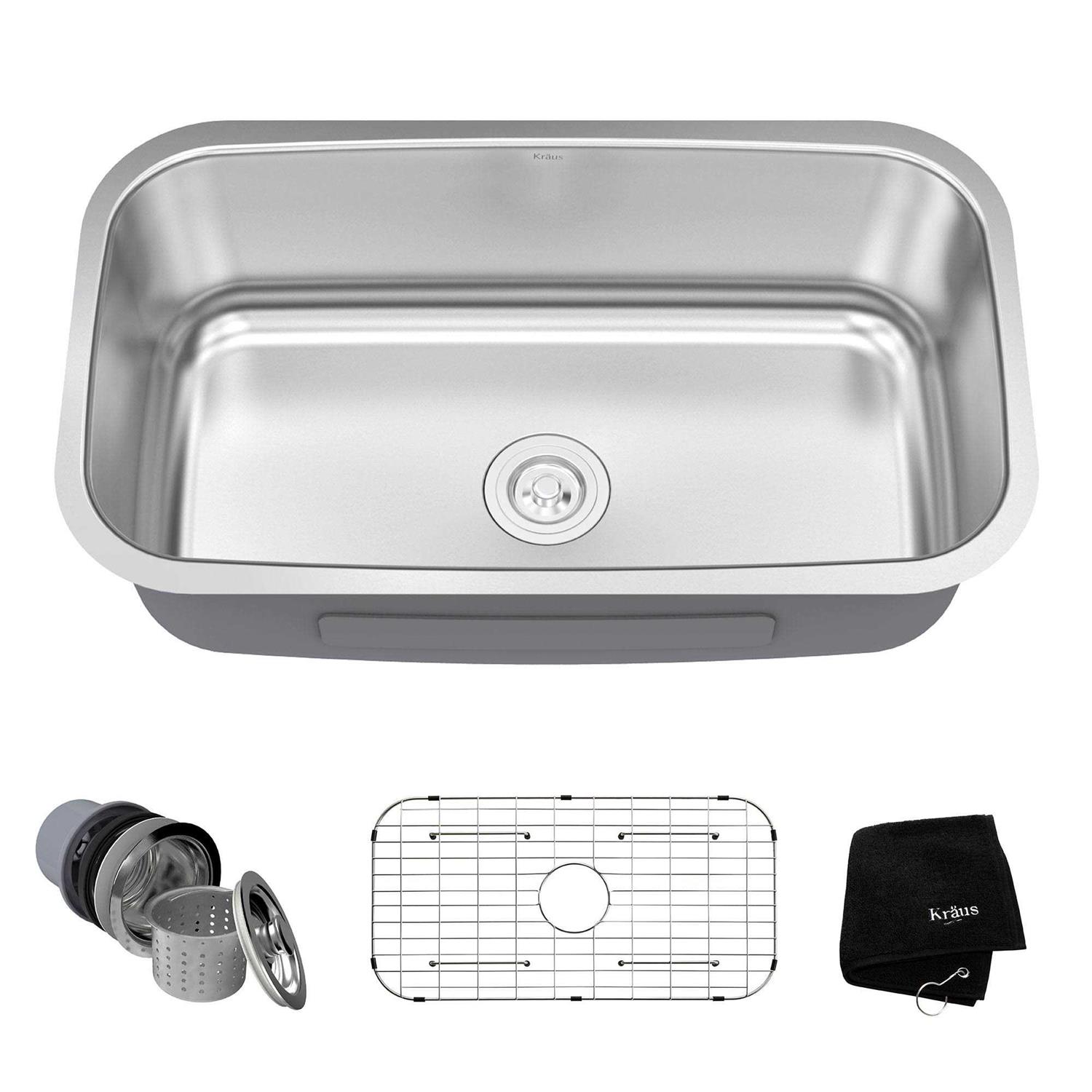 Kraus KBU14 Undermount Single Bowl Stainless Steel Kitchen Sink
