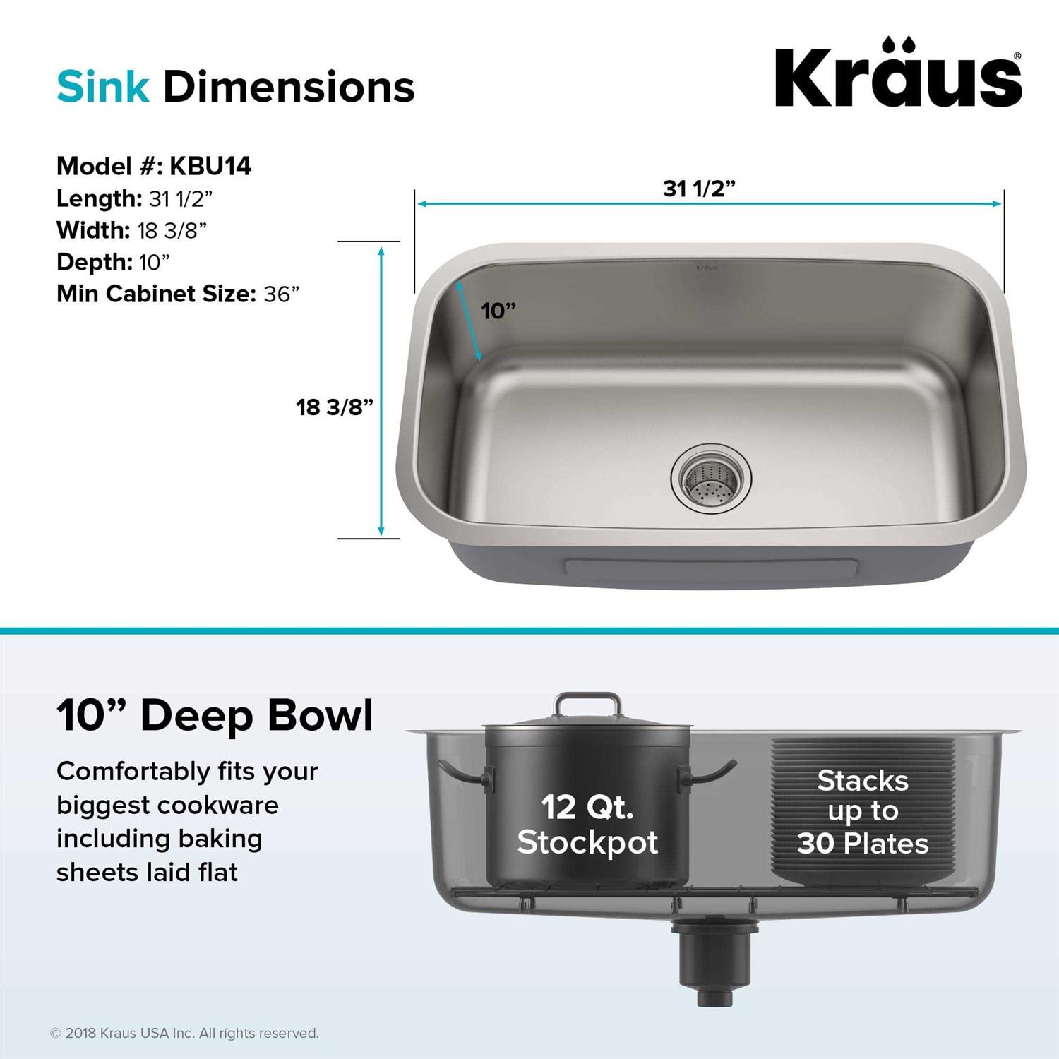 Kraus KBU14 Undermount Single Bowl Stainless Steel Kitchen Sink - Image 2
