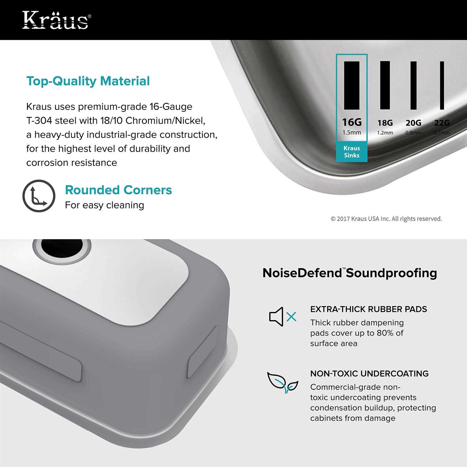 Kraus KBU14 Undermount Single Bowl Stainless Steel Kitchen Sink - Image 4