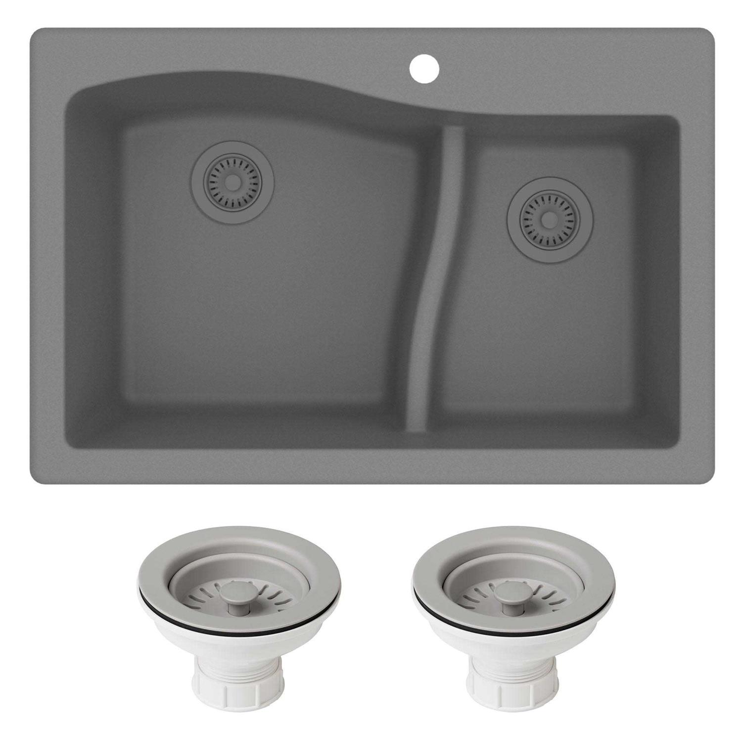 Kraus Quarza 33 Dual Mount 60/40 Double Bowl Granite Kitchen Sink KGD-442 - Image 4