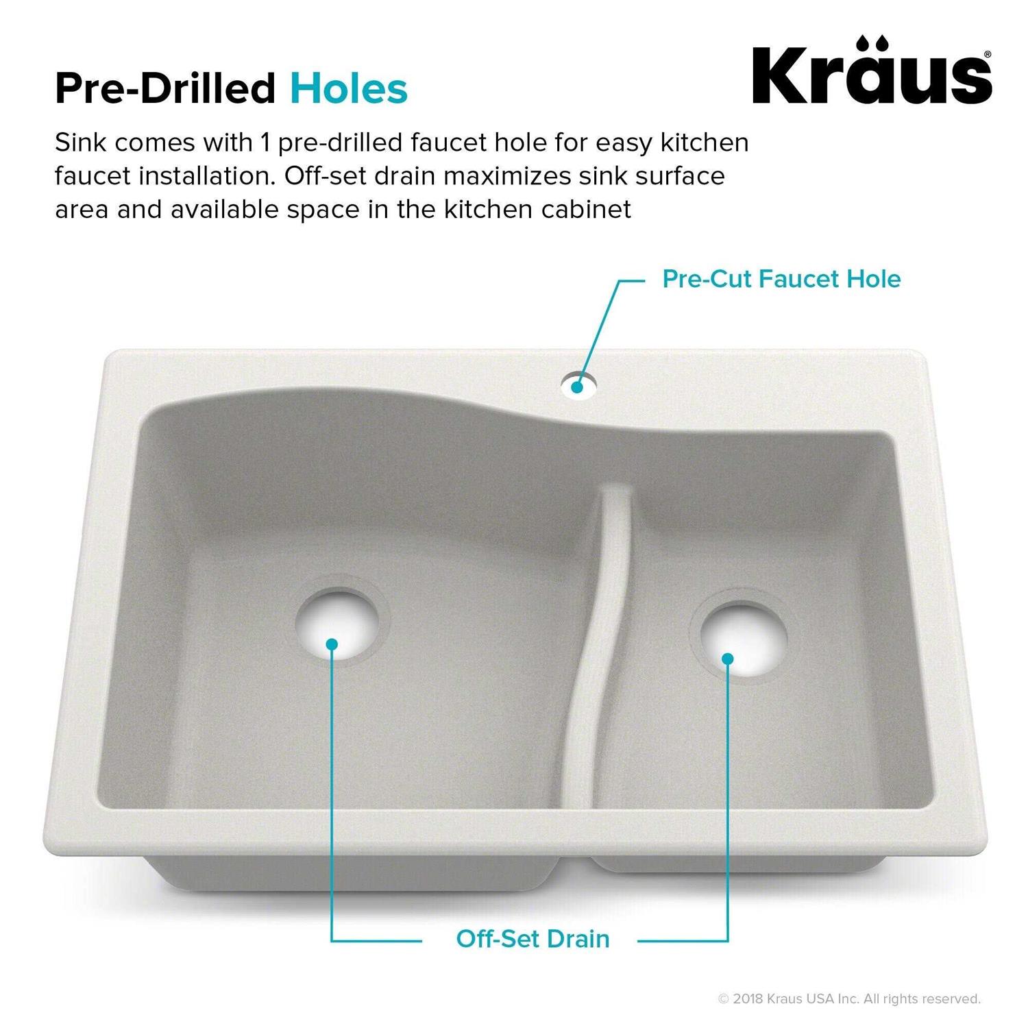 Kraus Quarza 33 Dual Mount 60/40 Double Bowl Granite Kitchen Sink KGD-442 - Image 5