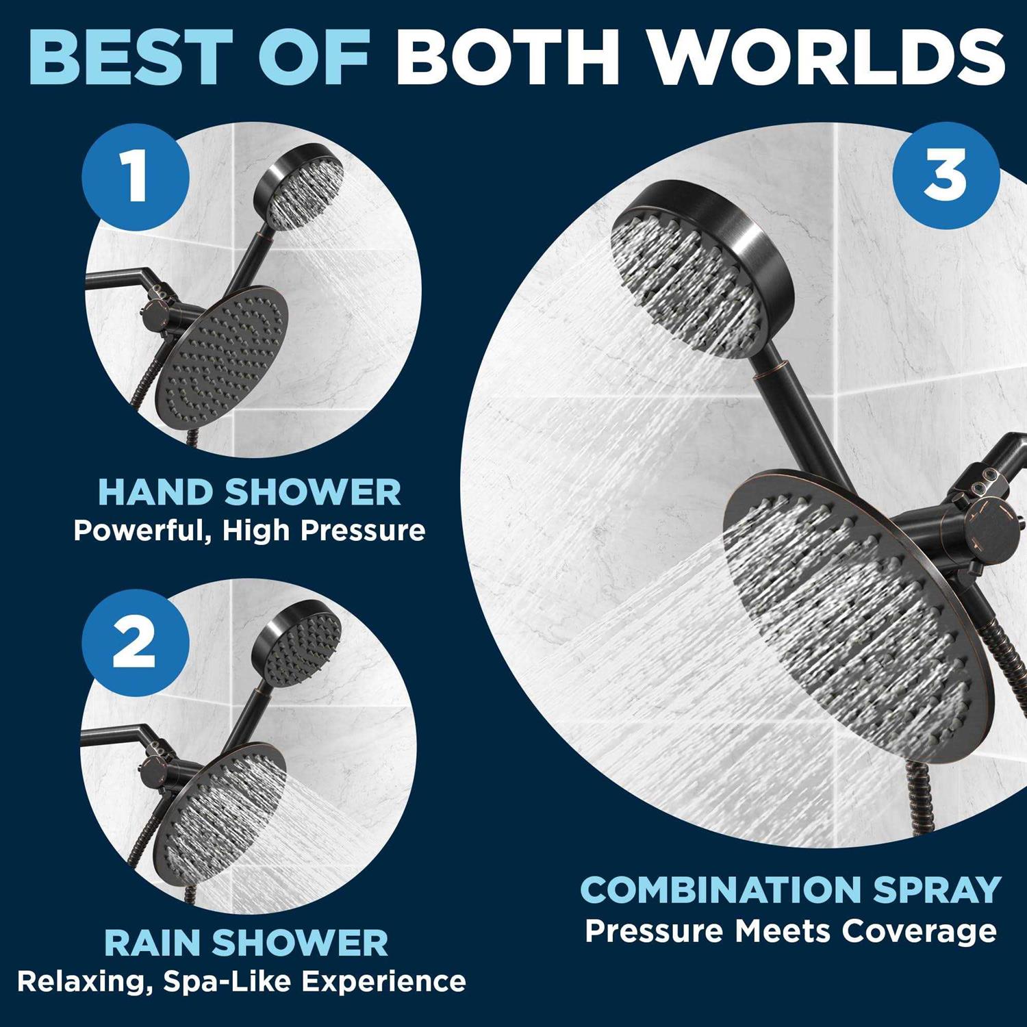 All Metal Dual Shower Head Combo 8 inch Rainfall High Flow Shower Head & Handheld Shower Head High Pressure with Hose 6ft - Image 5