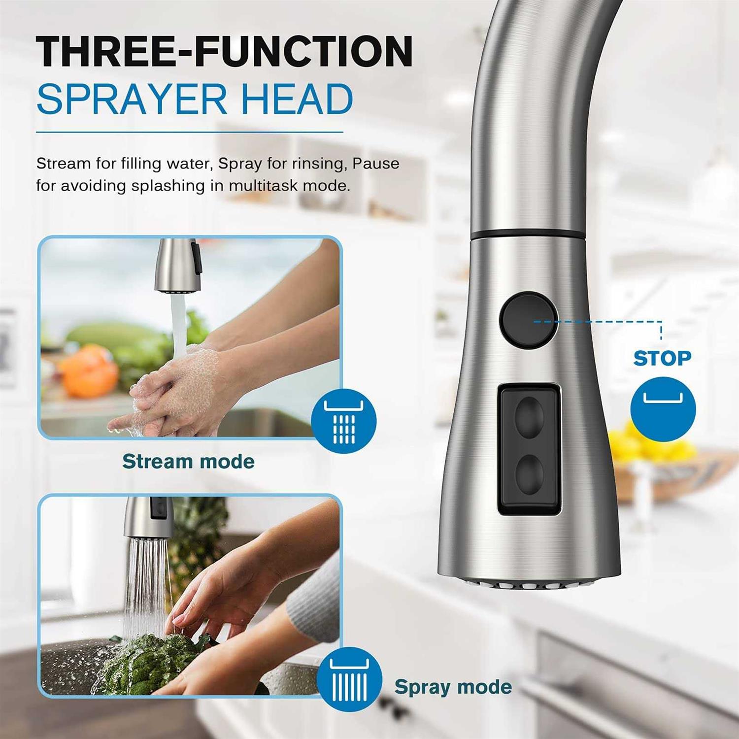 Kitchen Faucets Kitchen Faucet with Pull Down Sprayer High Arc Single Handle Kitchen Sink Faucet with Water Lines - Image 2