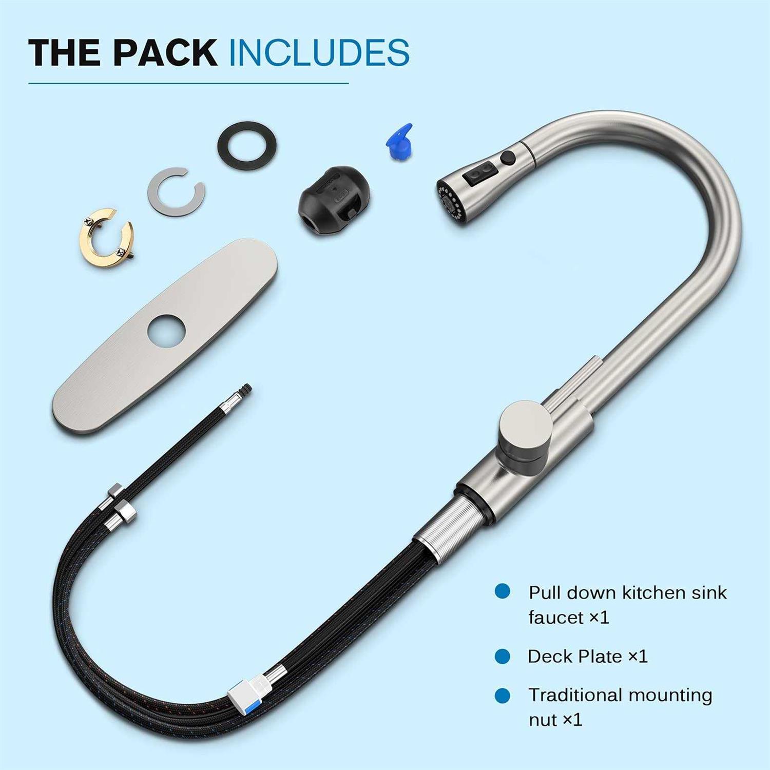 Kitchen Faucets Kitchen Faucet with Pull Down Sprayer High Arc Single Handle Kitchen Sink Faucet with Water Lines - Image 5