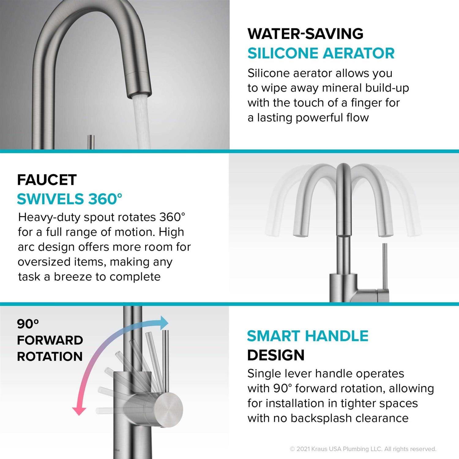 Kraus Oletto Single Handle Kitchen Bar Faucet with QuickDock Top Mount Installation Assembly KPF-2600 - Image 2