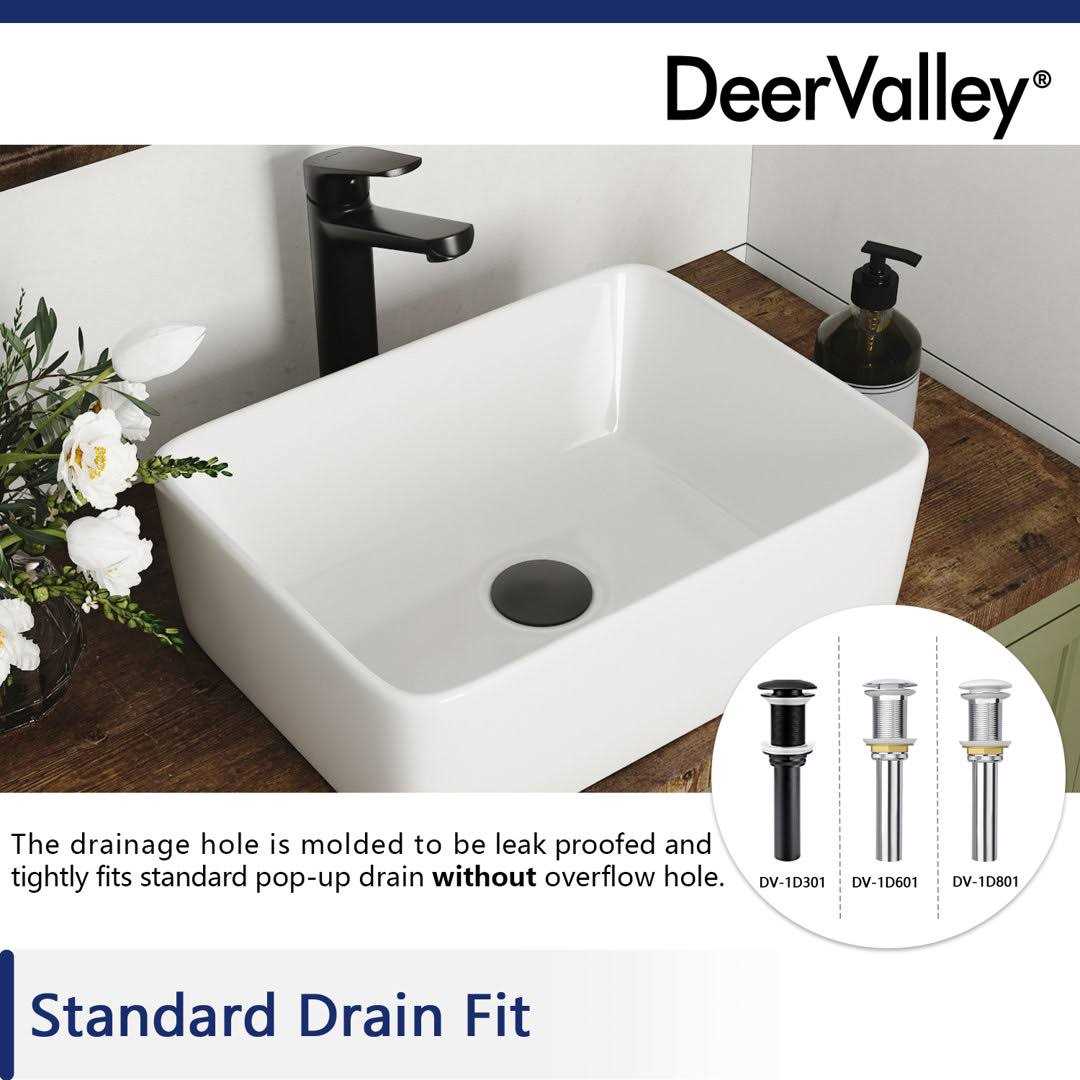 Deervalley DV-1V0048 Liberty 12'' White Ceramic Rectangular Vessel Bathroom Sink - Image 4
