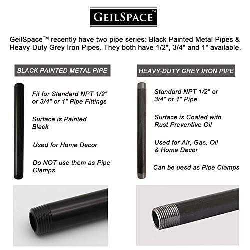 GeilSpace 6 Pack Pre-Cut Black Metal Pipe, Industrial Steel Fits Standard Black Threaded Pipes and Fittings - Image 4