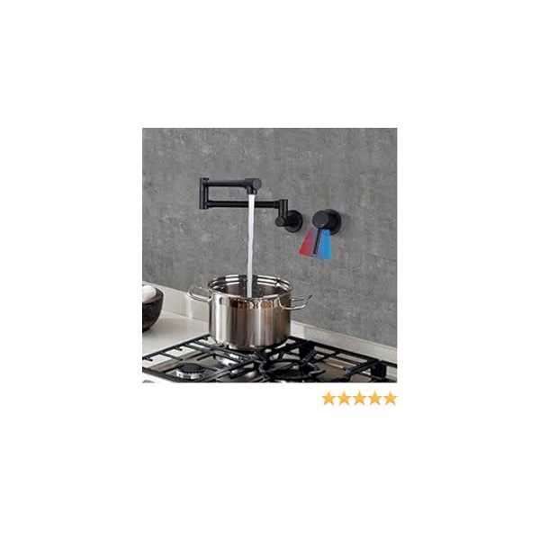 Chalirs Wall Mounted Pot Filler Faucet Brushed Gold Brass Dual Joint Swing Handle - Image 3