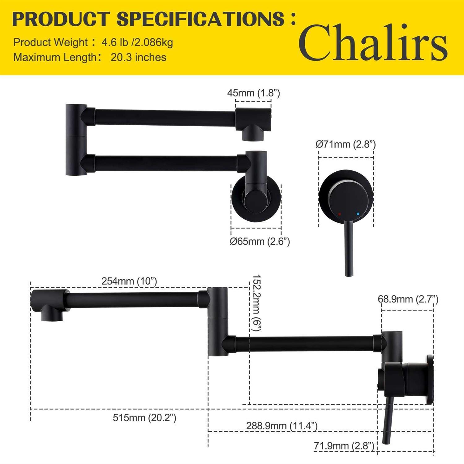 Chalirs Wall Mounted Pot Filler Faucet Brushed Gold Brass Dual Joint Swing Handle - Image 4
