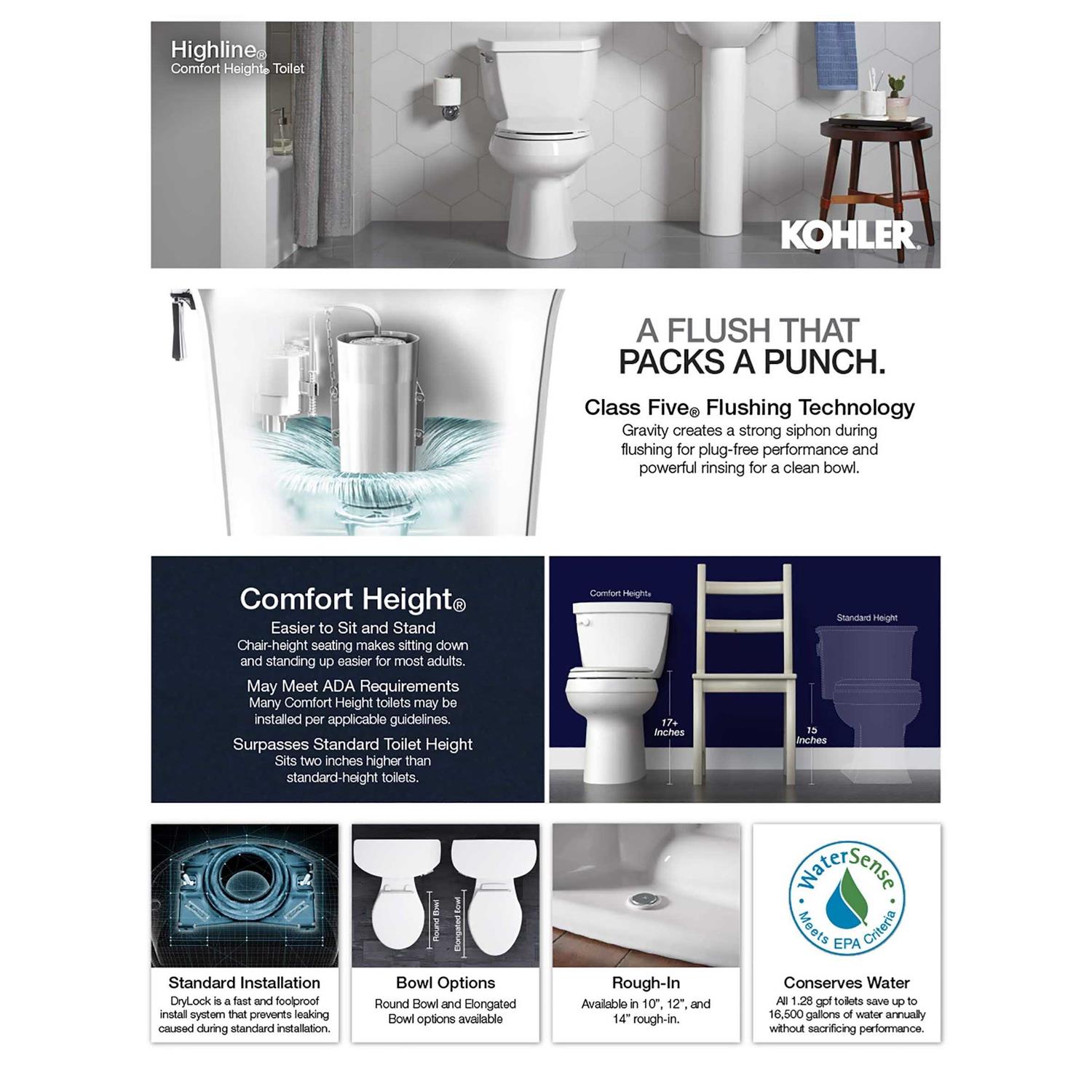 Kohler Highline Comfort Height Two-Piece Round-Front 1.28 GPF Toilet - Image 3