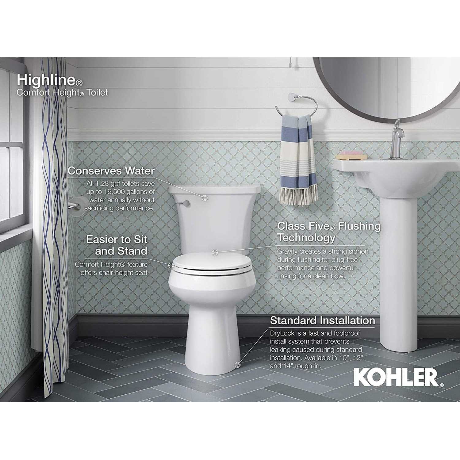 Kohler Highline Comfort Height Two-Piece Round-Front 1.28 GPF Toilet - Image 3