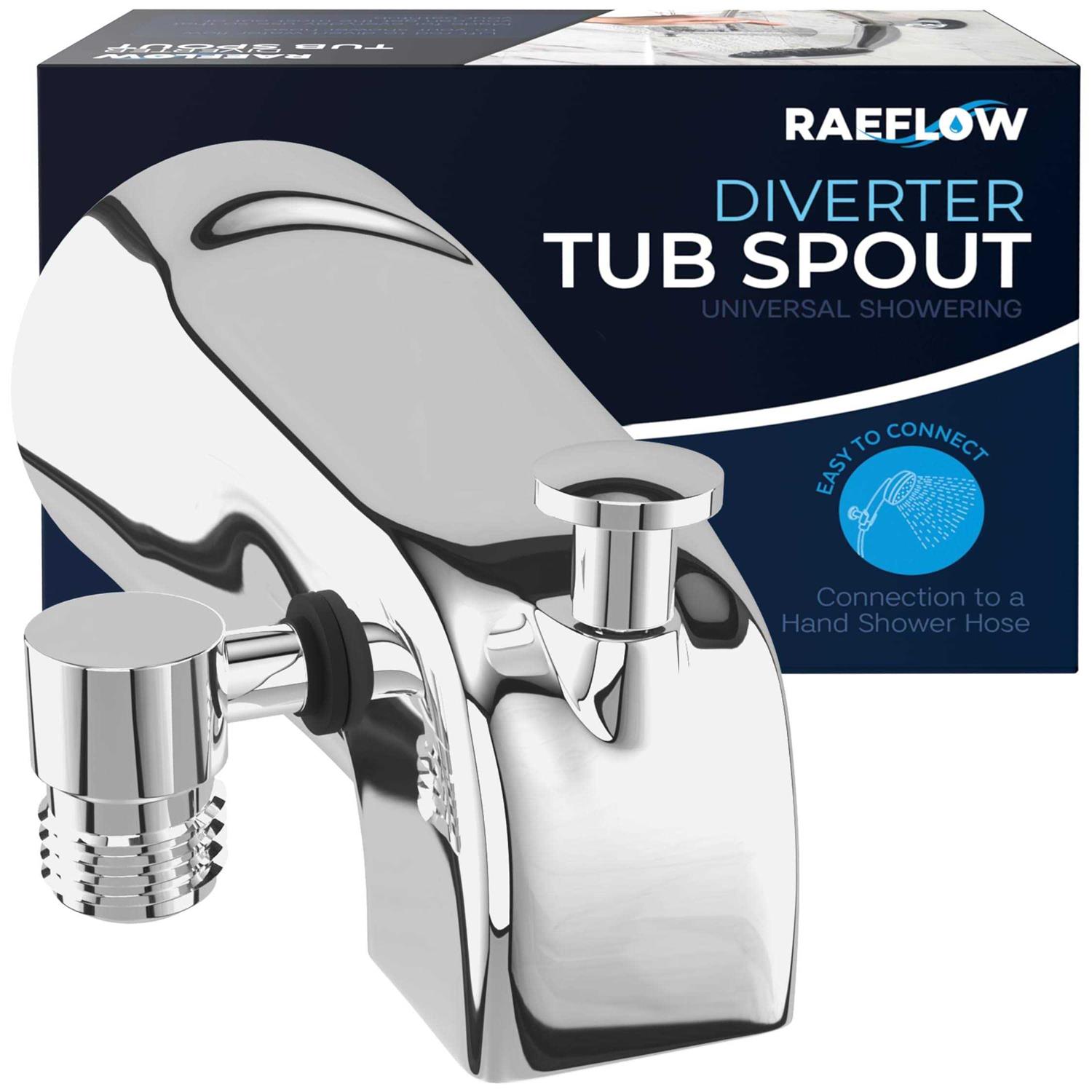 RAEFLOW Tub Spout with Diverter & Integrated Shower Hose Connection, Chrome Finish, Fits Threaded 1/2 or 3/4 IPS - Image 3