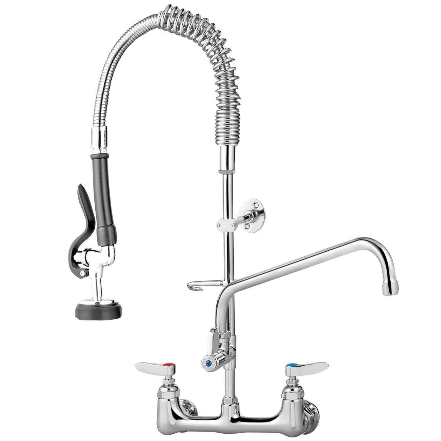 VEVOR Commercial Faucet Pre-Rinse with Sprayer 8 Adjustable Center Wall Mount Kitchen Faucet with 12 Swivel Spout QSYCKJJH83612AE8KV0