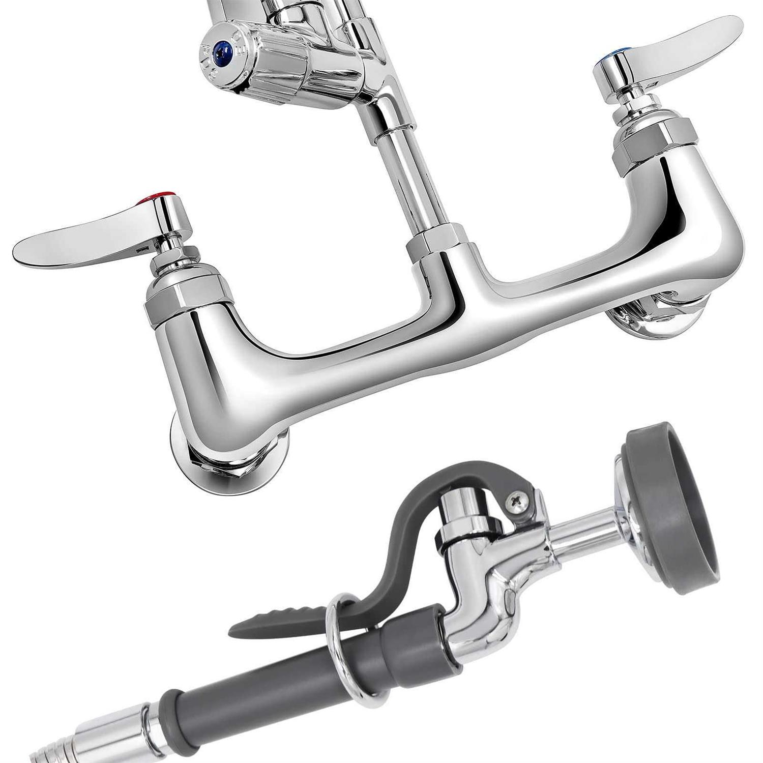 VEVOR Commercial Faucet Pre-Rinse with Sprayer 8 Adjustable Center Wall Mount Kitchen Faucet with 12 Swivel Spout QSYCKJJH83612AE8KV0 - Image 4