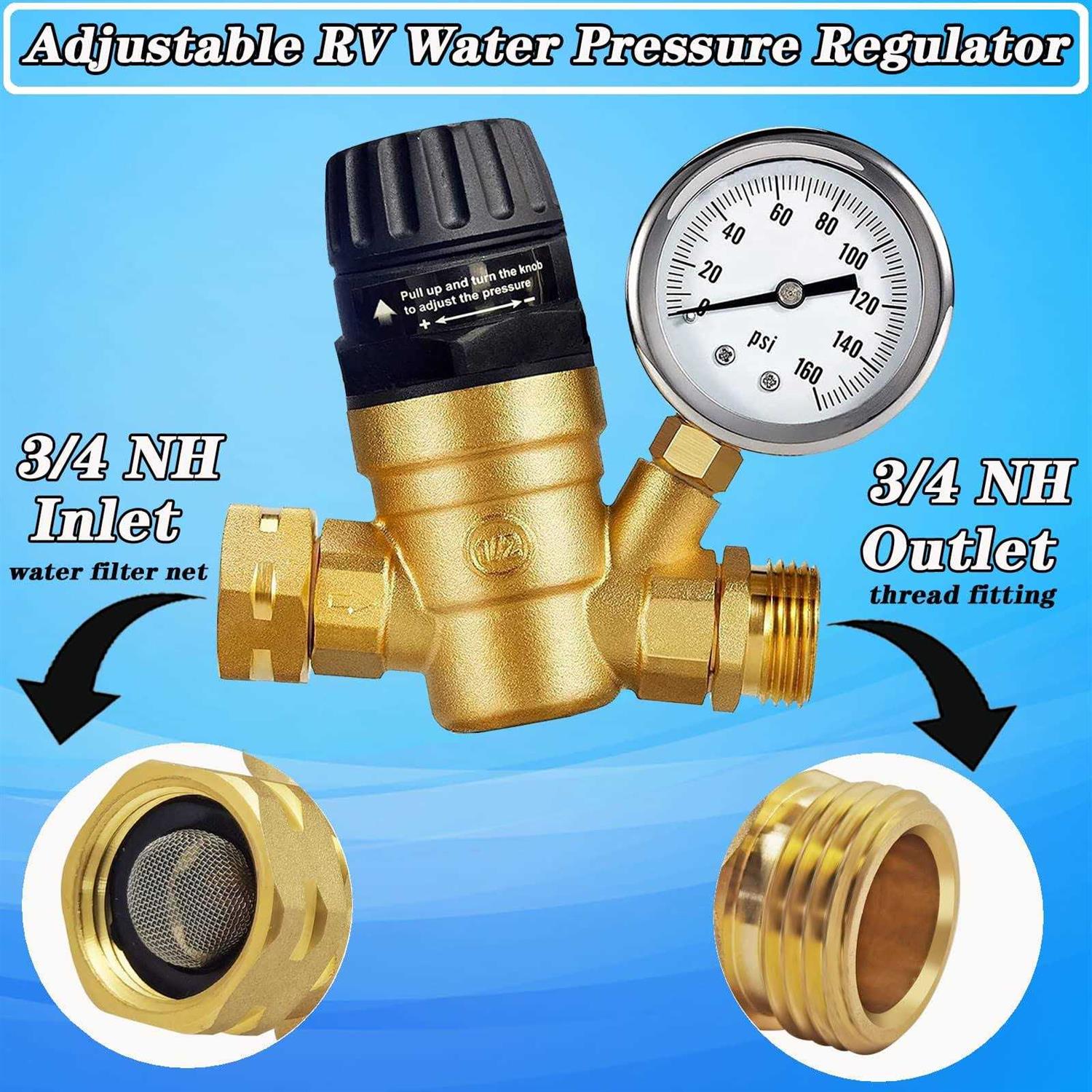 RV Water Pressure Regulator with Adjustable Handle Water Pressure Regulator for RV Camper - Image 3