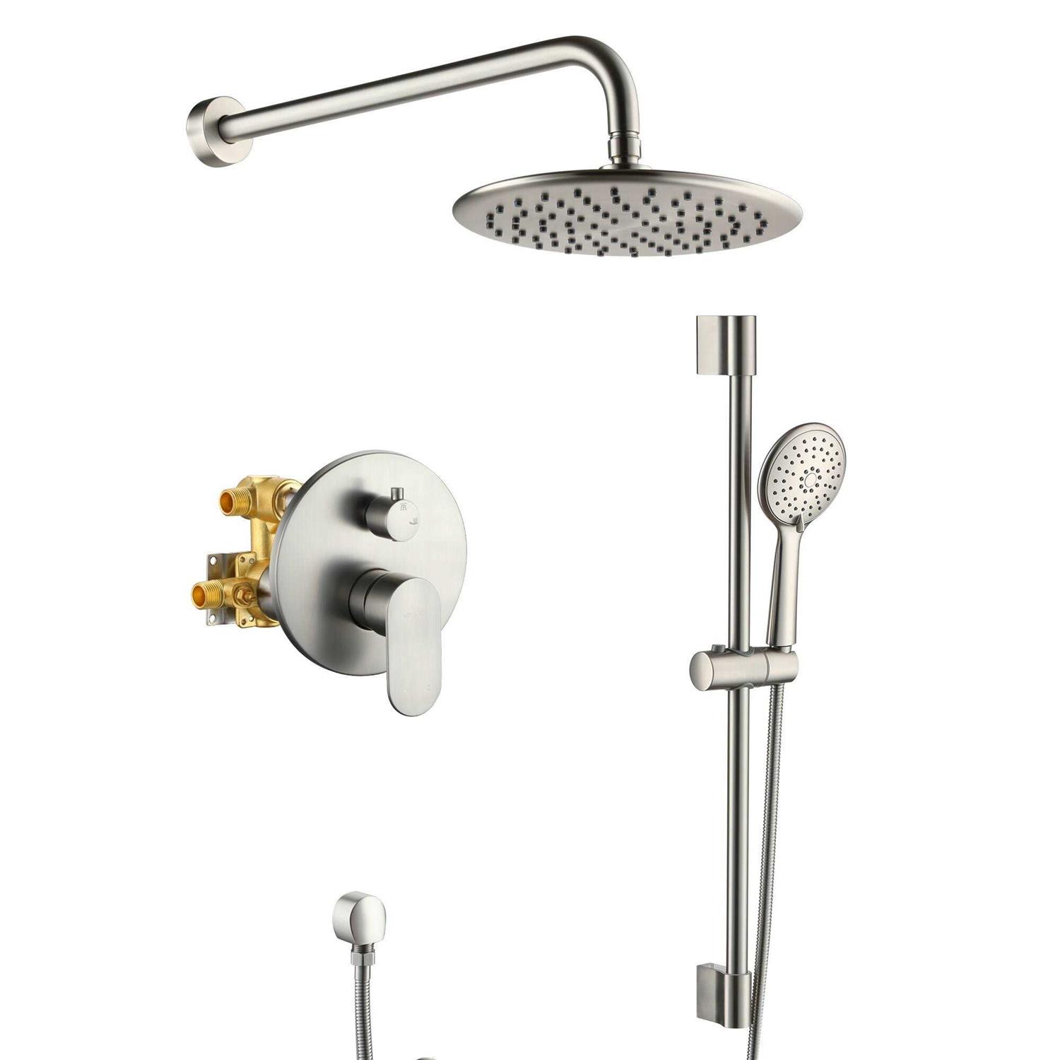 Mondawe Brushed Nickel Built-in Shower Faucet System with 2-way Diverter Valve Included MD-A3816-BN