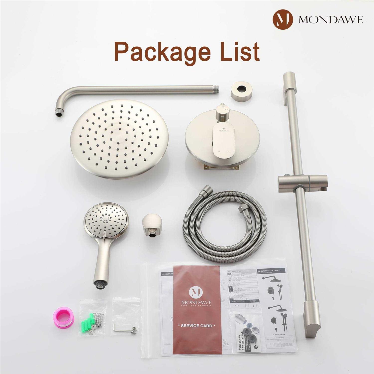 Mondawe Brushed Nickel Built-in Shower Faucet System with 2-way Diverter Valve Included MD-A3816-BN - Image 2